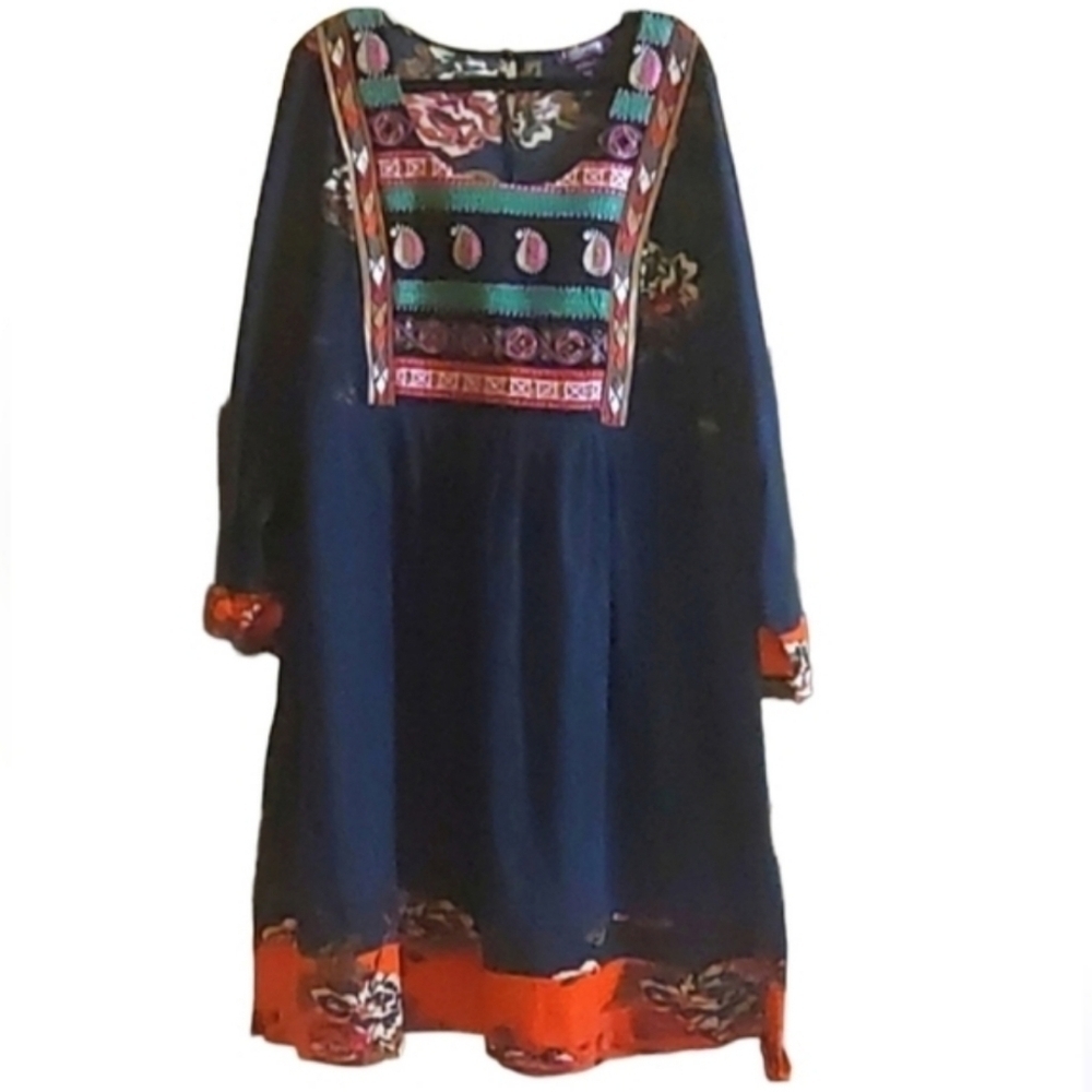 Plus size La Redoute Taillissime floral embroidered bib scoop neck dress - Picture 9 of 9